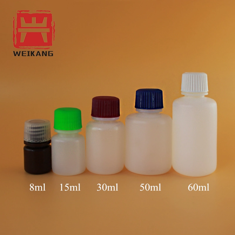 8ml 15ml 30ml 50ml 60ml HDPE Polyethylene Reagent Chemical Media Bottle Sample with Cap